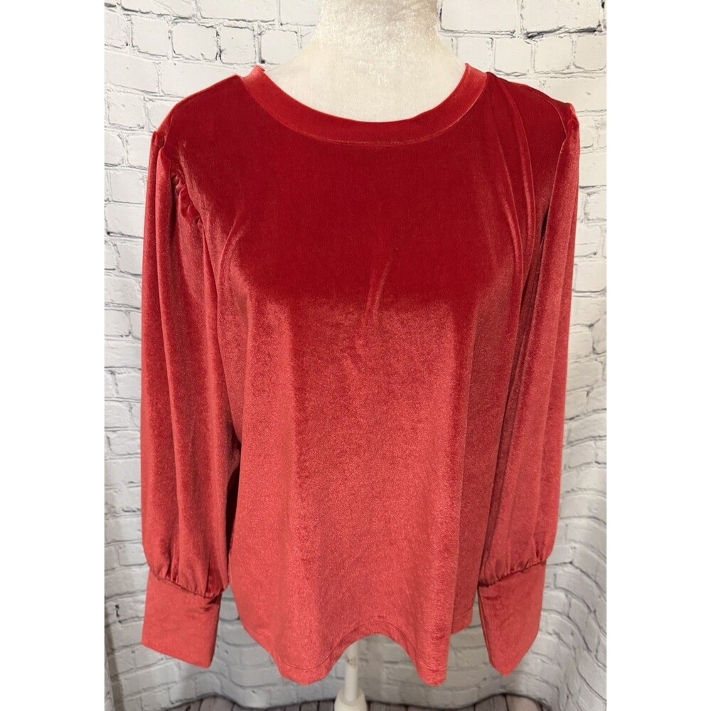 Ann Taylor Loft red velvet long-sleeve blouse top Size XL